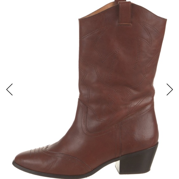 Sezane Mahogany Brown Leather Heeled Western Boots - Picture 5 of 8